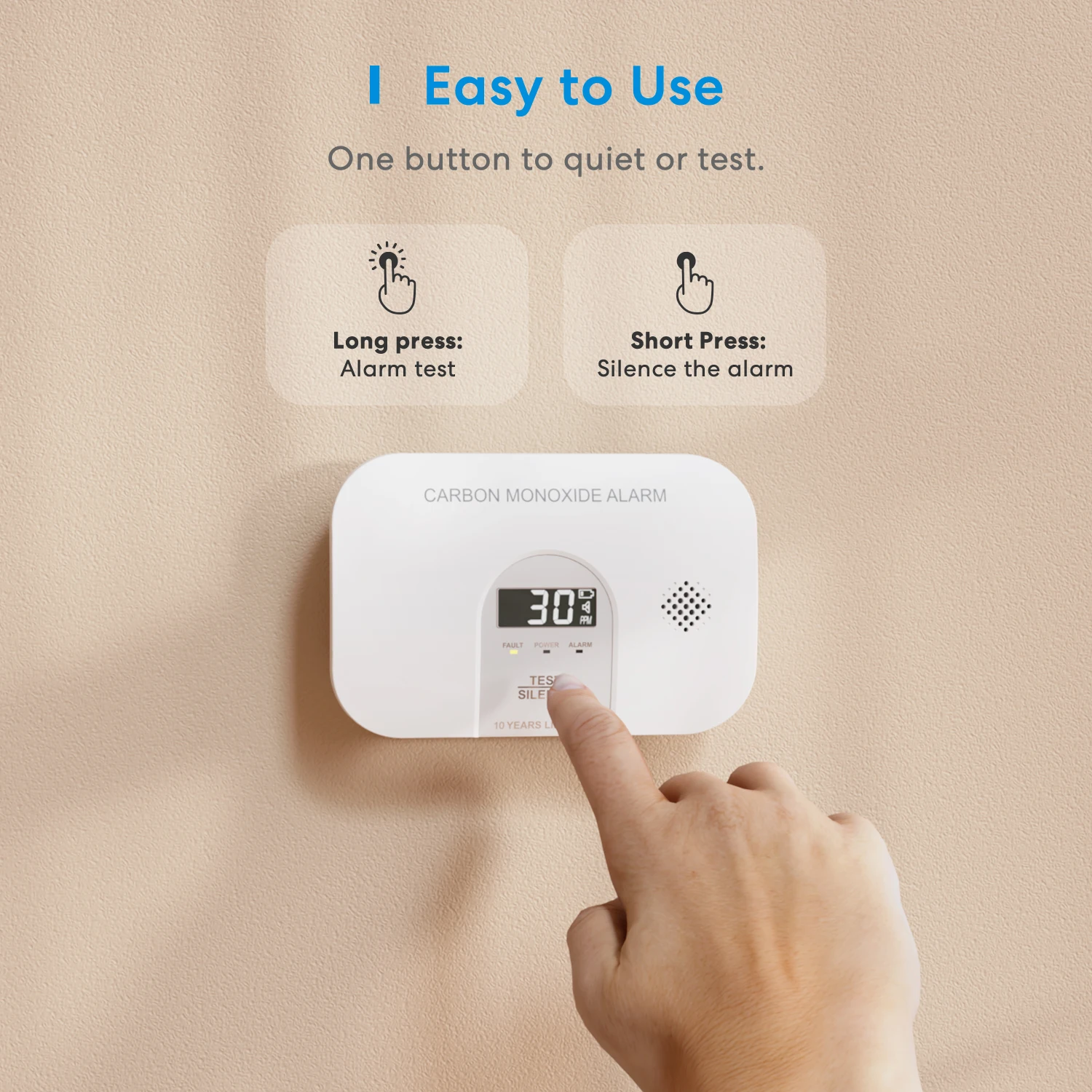 Meross CO Detector 85dB Siren Sound Sensor Carbon Monoxide Alarm Poisoning Gas Sensor Warning LCD Indicator