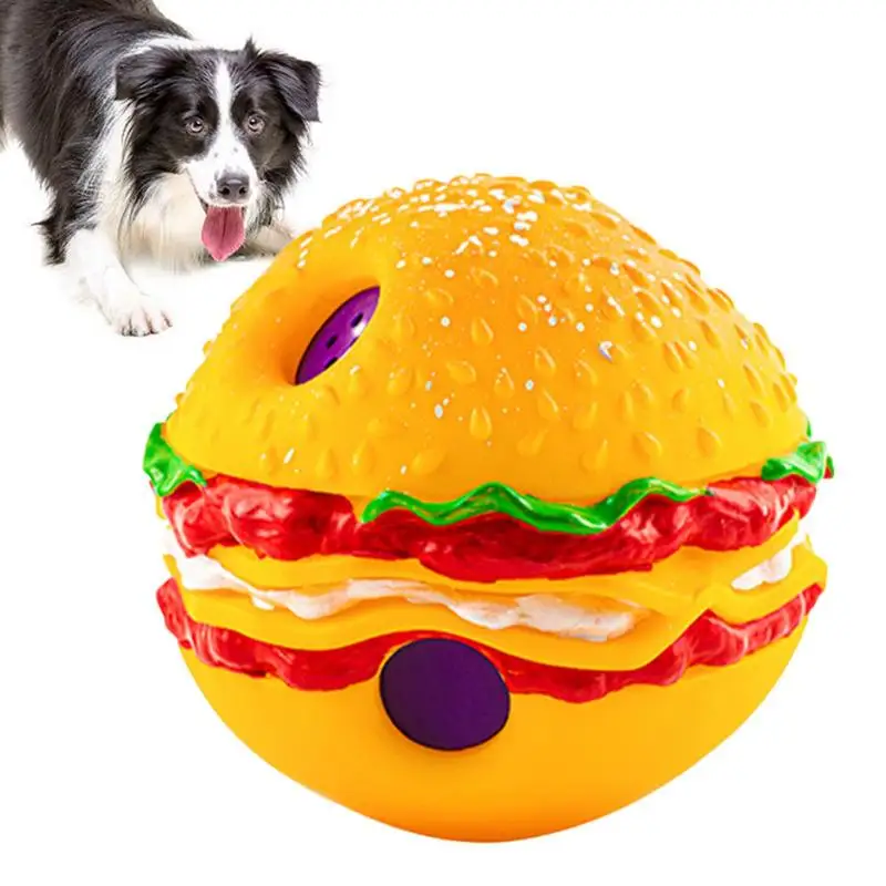 Squeaky Dog Ball PVC Teether Hamburger Squeaky Balls For Dogs Bite Resistant Interactive Ball Toys Bright Colors For Pets Cats