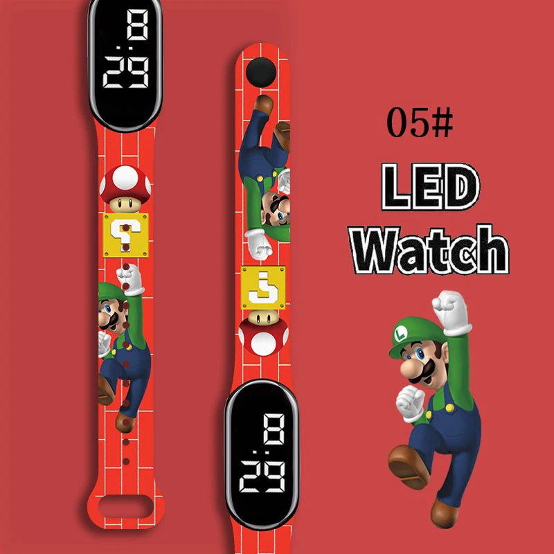 

Super Mario Strap LED Electronic Watch Fashion Colorful Bracelet Touch Waterproof Anime Character Pikachu Educational Children's