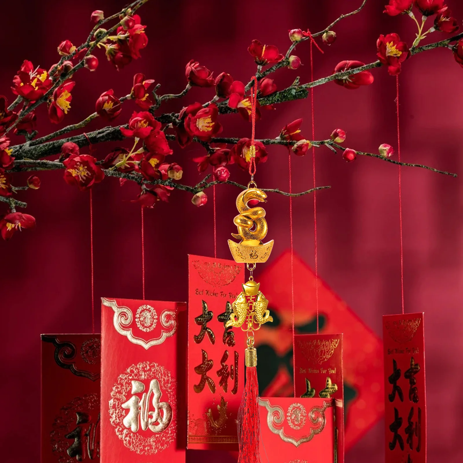 

10Pcs Gold Plated Snake Pendant Chinese New Year Hanging Decoration Spring Festival Tassel Ornament for Home Front Door Wall