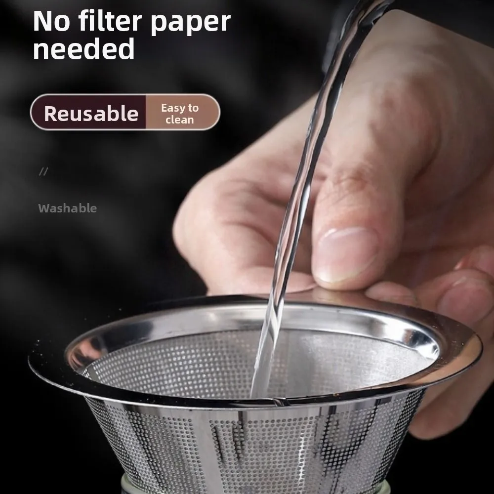 800 Mesh Filter Stainless Steel Coffee Dripper Paper Free with Handle Reusable Coffee Filter Easy To Serve Reusable Design