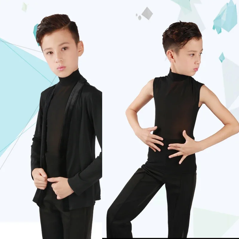 

Cheap Boys Ballroom Latin Dance Tops Children'S Standard Rumba Cha Cha Latino Dancing Clothes Vest Jacket 2 Pieces Set