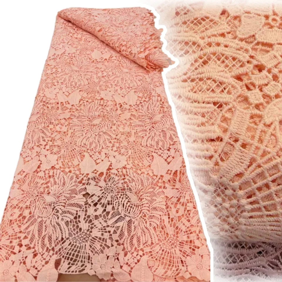 

Hot Sale White Guipure Cord Lace Fabric Cotton Lastest African Water Soluble Lace Fabric Nigerian Mesh for Woman Dresses TP1538