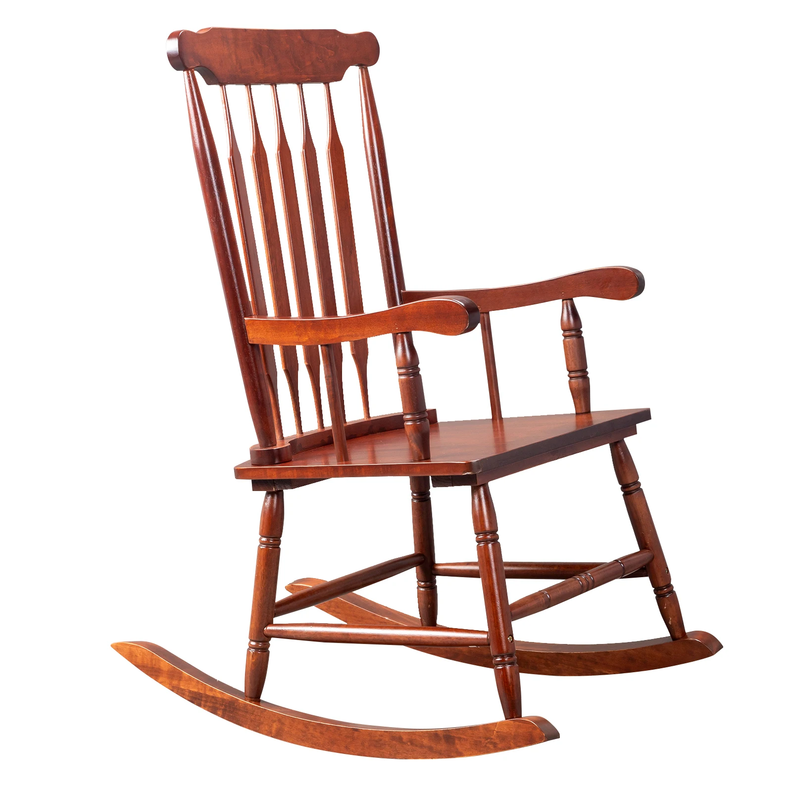 Patio Rocking Chair Solid Wood, Outdoor Porch Rocker Chair with Wooden Frame, Indoor Wooden Rocking Chair