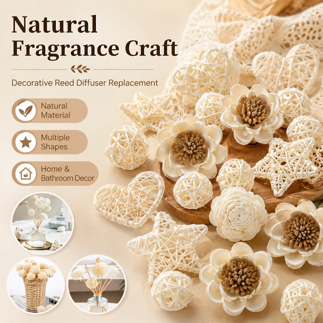 2/5Pcs 3-7cm Aromatherapy Flower Reed, Simulation Water Lily Dried Flower for Essential Oil Diffuser & Home Fragrance Decor
