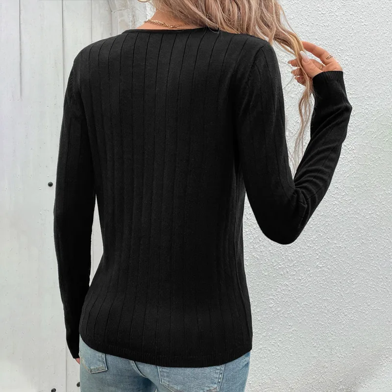 2025 Women's Faion Casual Bla V-ne Sweater Long Sve  Color Knitwear YYFS Brand Spring Season Single Piece