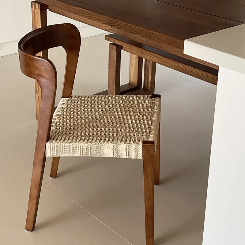 

Solid wood dining chair home living room dining room balcony backrest stool rope coffee bed and breakfast