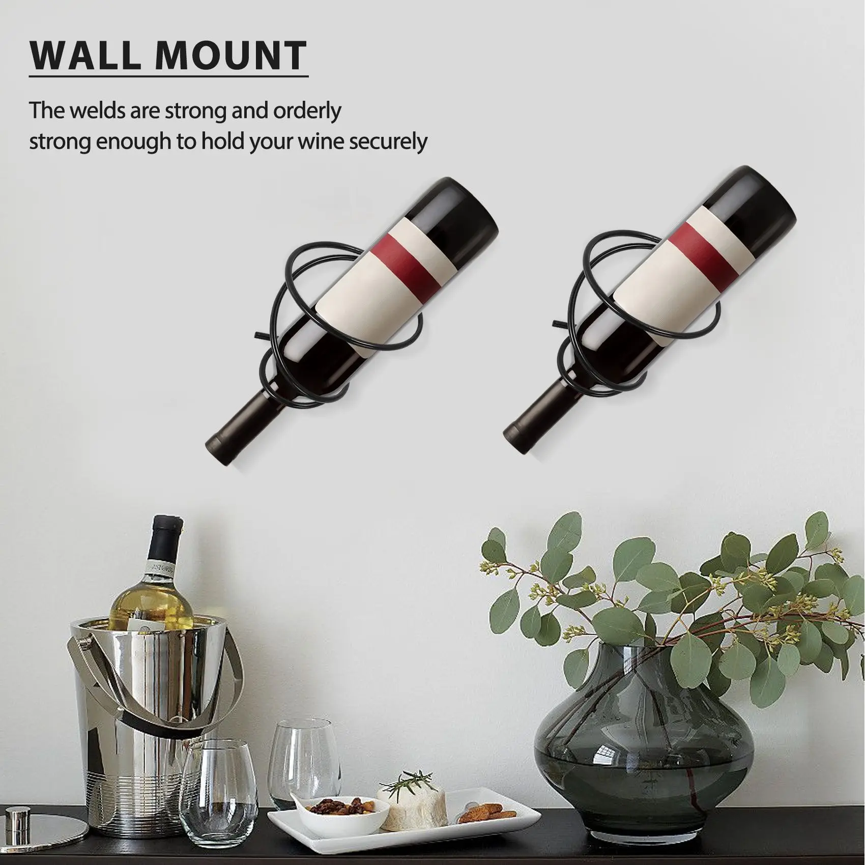 Pack of 6 Wall Mounted Wine Racks - Red Wine Bottle Display Holder with Screws, Metal Hanging Wine Rack Organizer