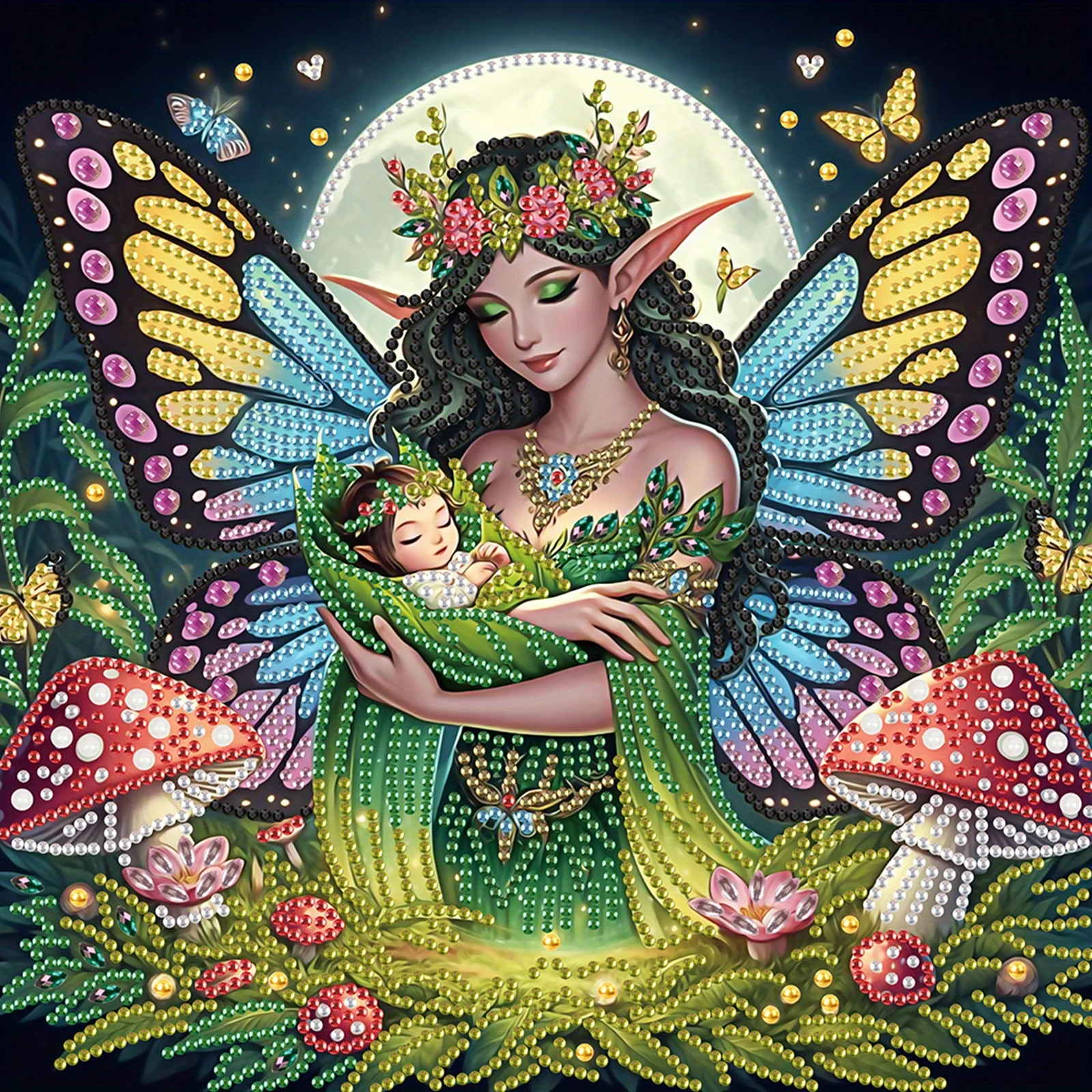 

DIY Green Butterfly Elf 5D Special Shape Diamond Art Kits for Beginners,Diamond Art Painting Kits for Home Wall Decoration Gift