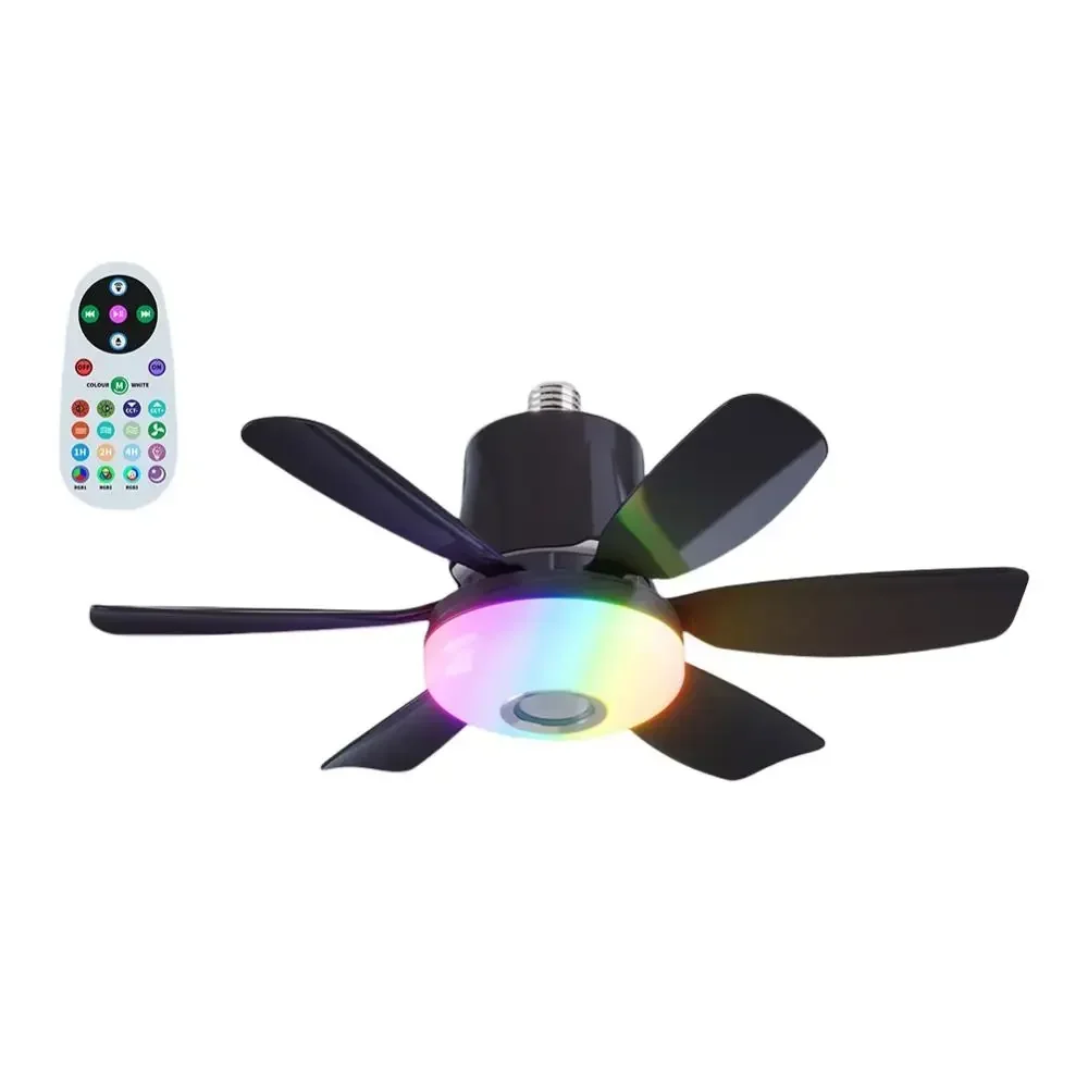 

RGB Ceiling Fan Light with Bluetooth Music Remote Control LED Electric Cordless Fan Eye Protection Speed Adjustable for Bedroom