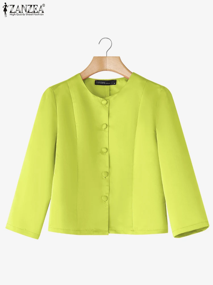 

ZANZEA Elegant Office Work Shirts Women Satin Silk Tops Summer Three Quarter Sleeve Tunic 2025 Fashion Casual Blusas Oversized