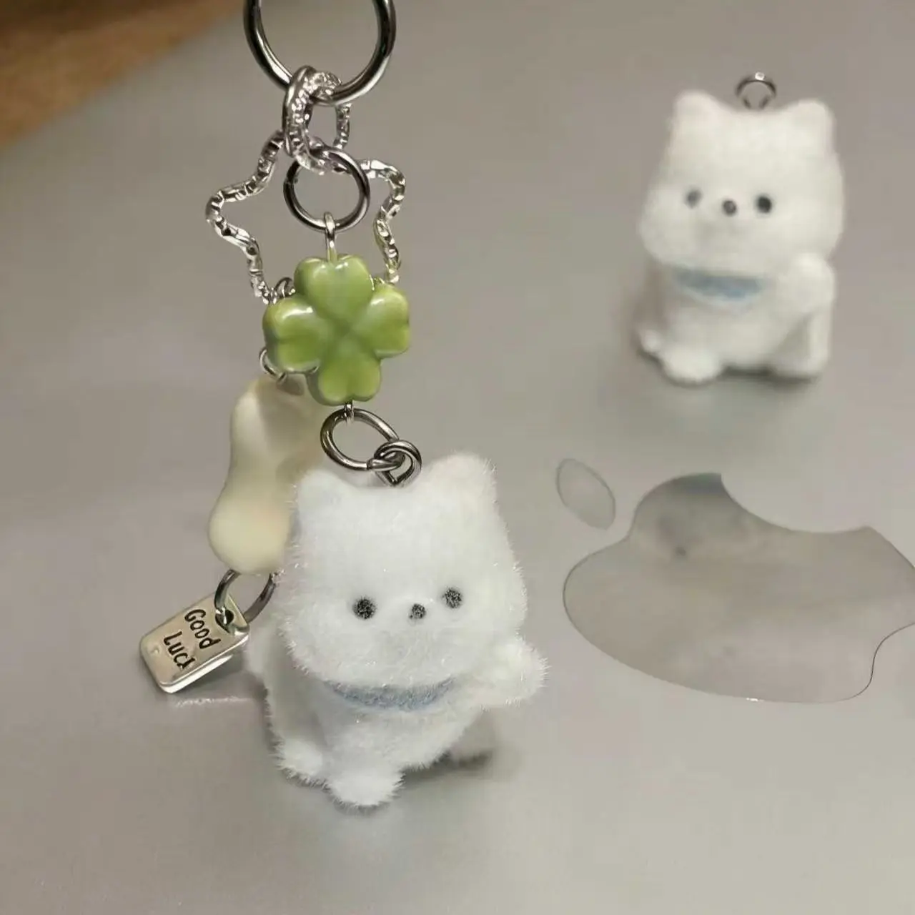 2026 New Flocked Four-Leaf Clover Lucky Puppy Phone Charm Bag Keychain Pendant All-Match Simple Gift Cute and Exquisite Ornam