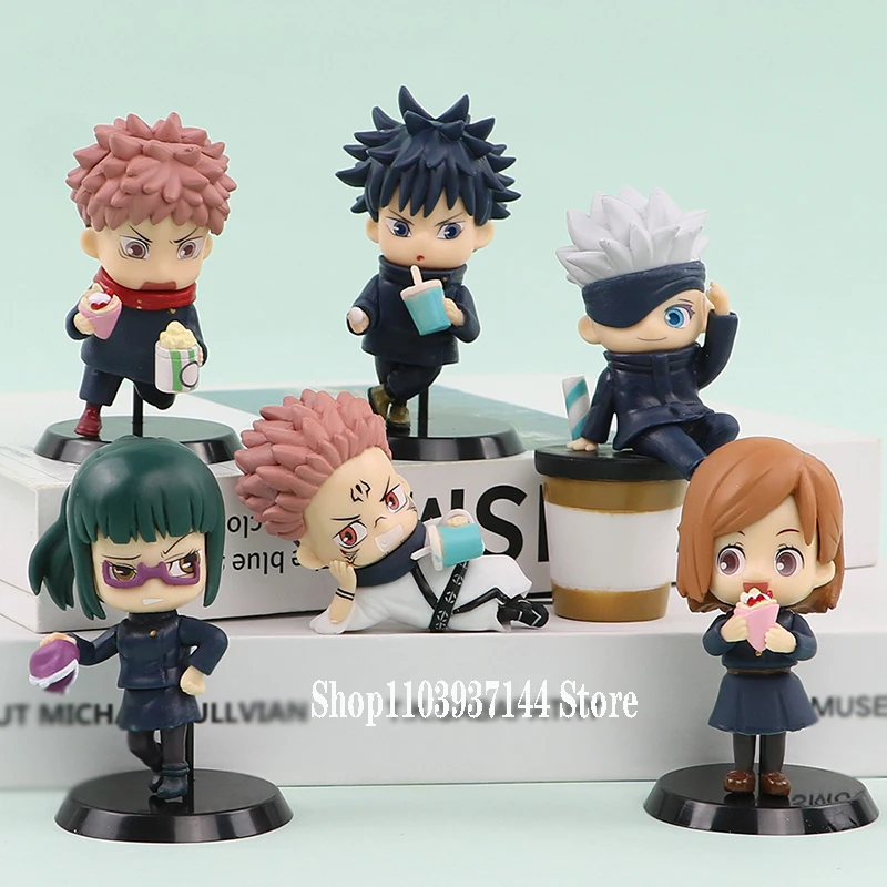 6pcs/set Mini Doll Jujutsu Kaisen Figures Gojo Q Version Megumi Ryomen Sukuna Maki Zenin Itadori Action Figure PVC Model Toys