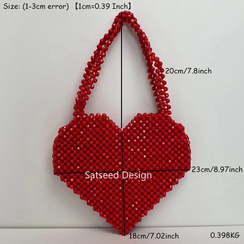 Imagem -02 - Bolsa Artesanal Tecida Portátil com Bolsa Interno Projeto Vermelho do Coração Bolsa Frisada Adicione a Curvatura Magnética Bolsa para Mulheres Meninas