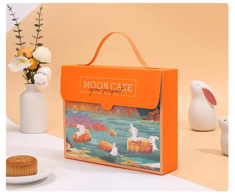 5 Teile/satz Orange Papier Mooncake Verpackung Box Großhandel Mitte Herbst Festival Geschenk Box Eigelb Knusprig – Detail 7