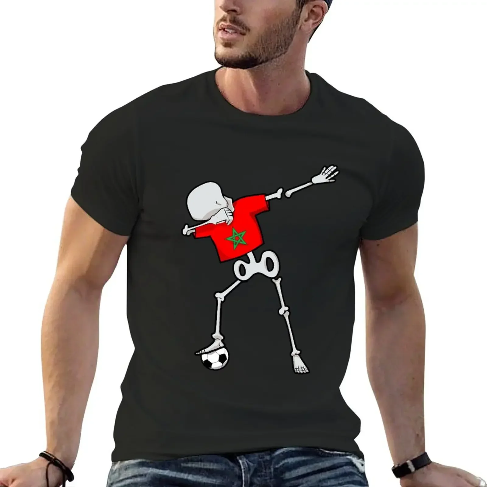 

Dabbing Soccer Football Skeleton Morocco T-Shirt man clothes topping customs Men's t-shirts