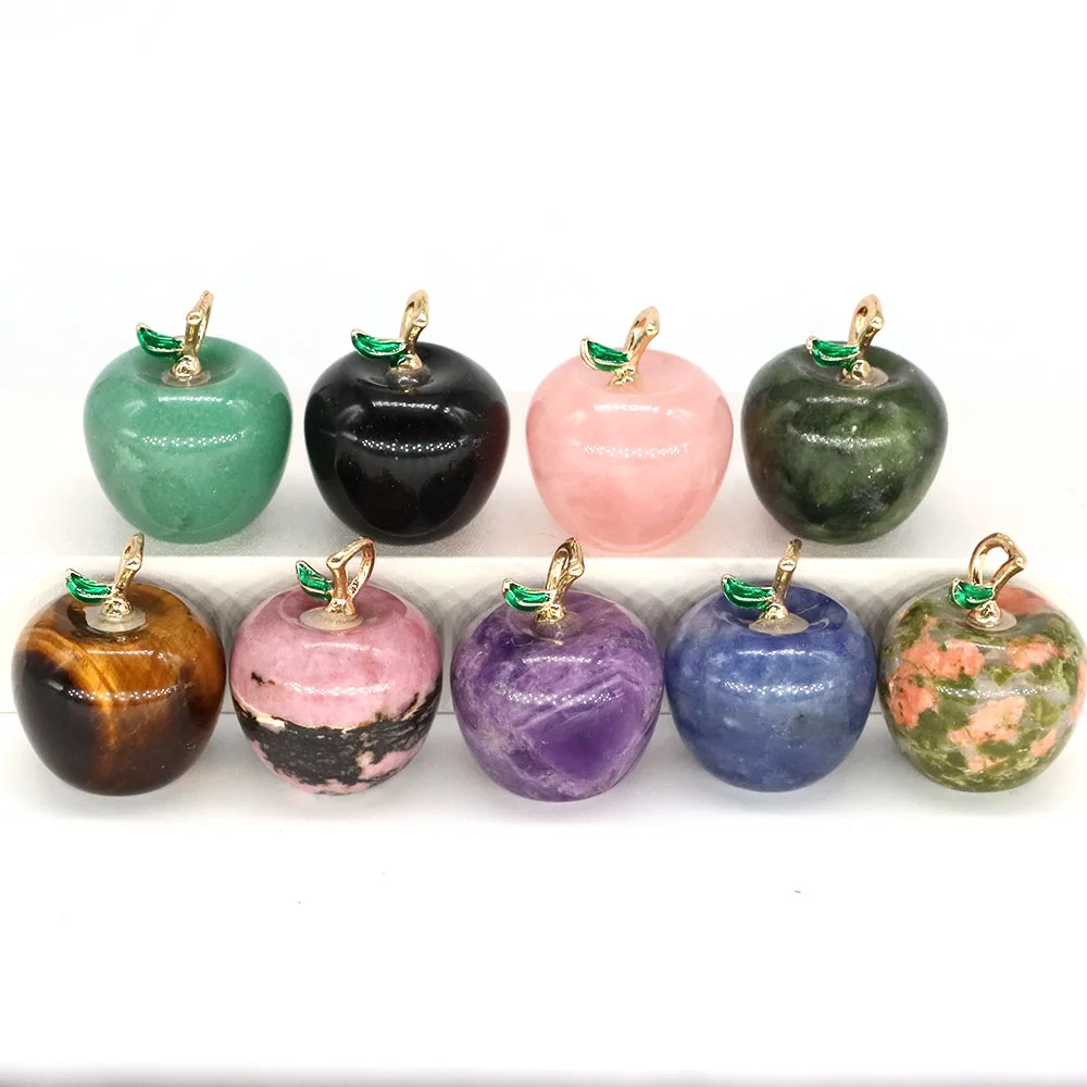 20mm Natural Stone Crystal Apple Shape Pendant Fashion Design Healing Gemstone DIY Necklace Bracelet Jewelry Accessory Wholesale