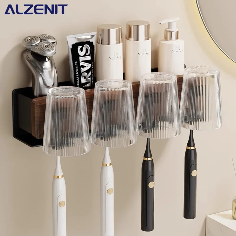 

Держатель для электрической зубной щетки из орехового дерева, стеллаж для хранения, настенный умывальник для ванной комнаты, полка для полоскания рта, аксессуары для ванной комнаты