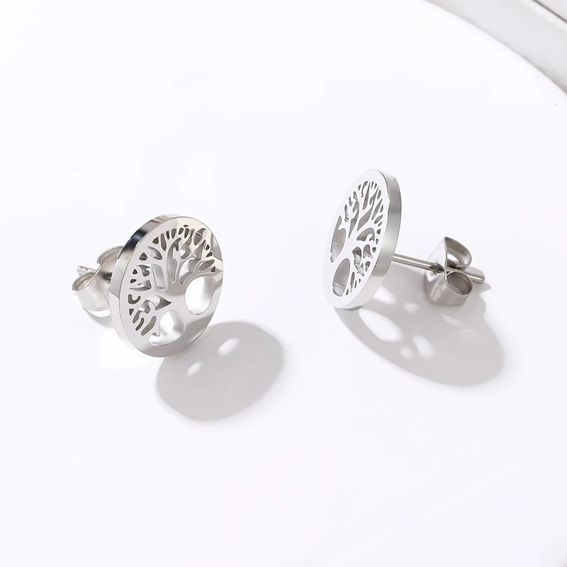 Titanium Steel Earrings Big Tree Earrings Round Tree Of Life Lucky Tree Small Earrings For Women European And American Fashion