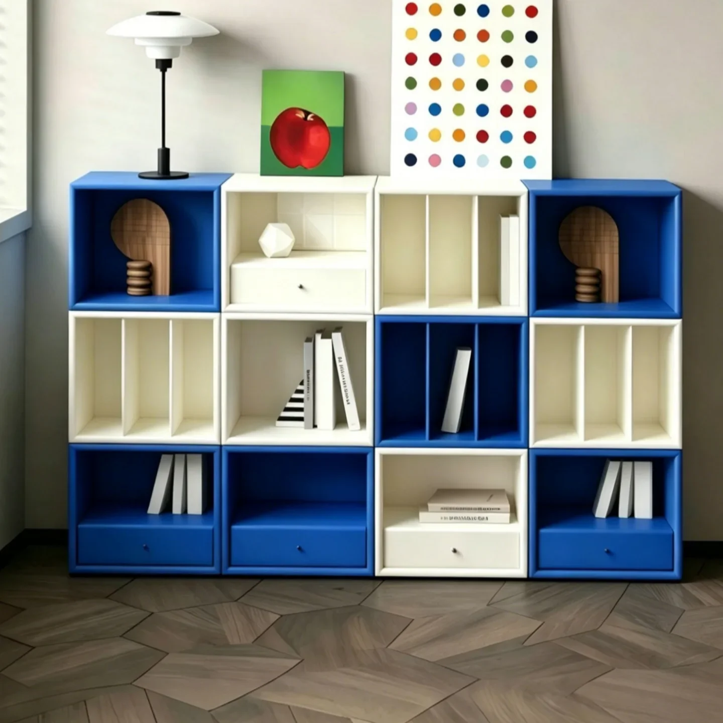 Green paint bookshelf combination cabinet modern simple floor storage rack color matching