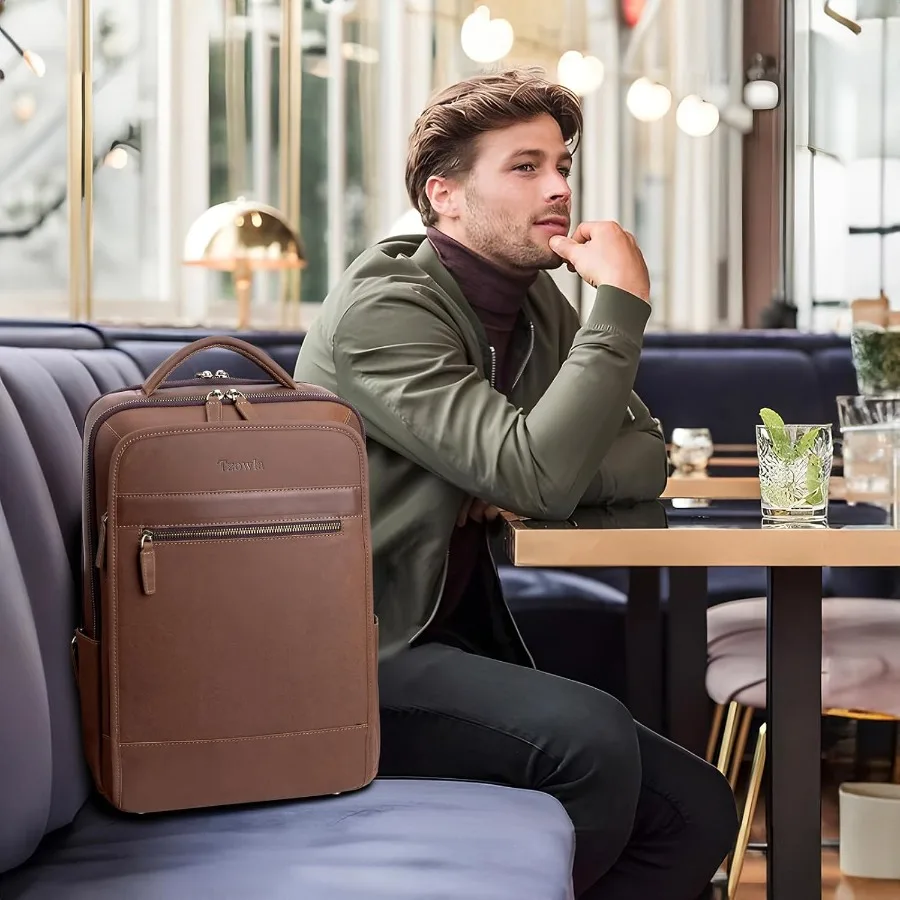 حقيبة ظهر للكمبيوتر المحمول من الجلد من Tzowla للرجال والنساء حقيبة ظهر للعمل والسفر تناسب حقيبة الكمبيوتر المحمول مقاس 15.6 بوصة مع USB و T #6