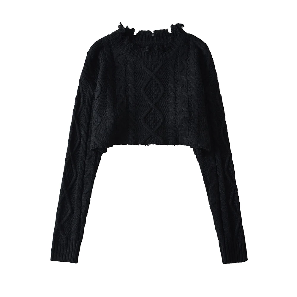 

Winter long sleeve sweaters for women fashion 2022 Fall outfits cropped sweaters oversized ripped sweater black distressed