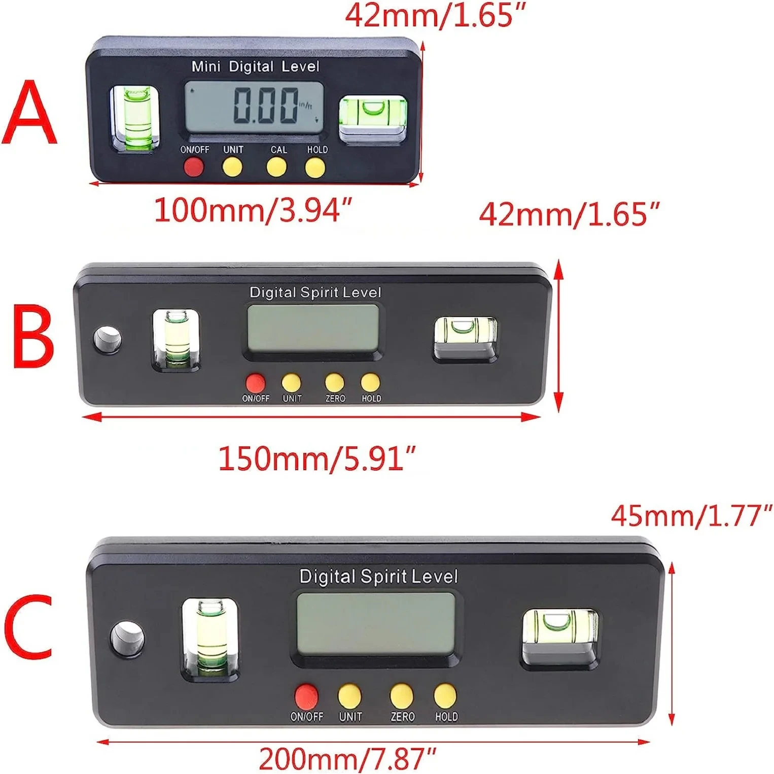 100/150/200mm Digital Level Box Electronic Angle Gauge Protractor Angle Finder Bevel Gauge With Magnetic Base