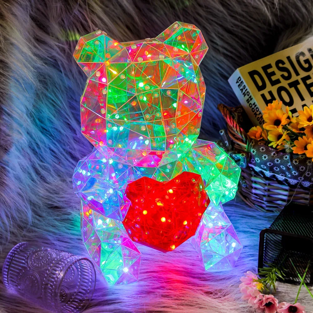 Imagem -04 - Lâmpada de Boneca Ursinho de Pelúcia para Meninas Lâmpada Cintilante Colorida Surpresa Romântica Luz Led Aniversário e Dia dos Namorados Decoração do Quarto 30cm