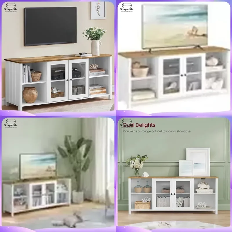 Modern TV Cabinet Wall Unit Storage for Living Room Wooden Entertainment Center with Shelves and Drawers Minimalist Home