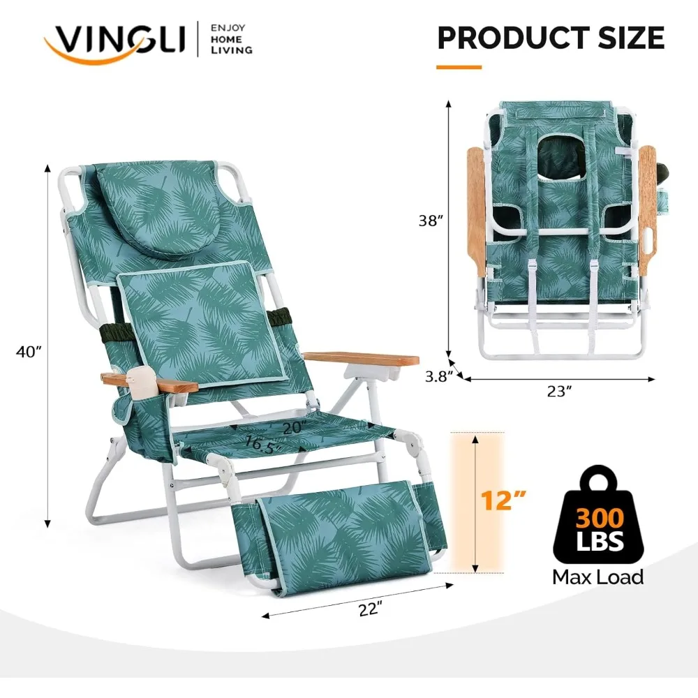 كرسي شاطئ فاخر 3 في 1، كرسي تسمير البشرة مع فتحة للوجه، صالة مستلق محمولة مع مسند للقدمين، حامل أكواب وحقيبة تخزين #3