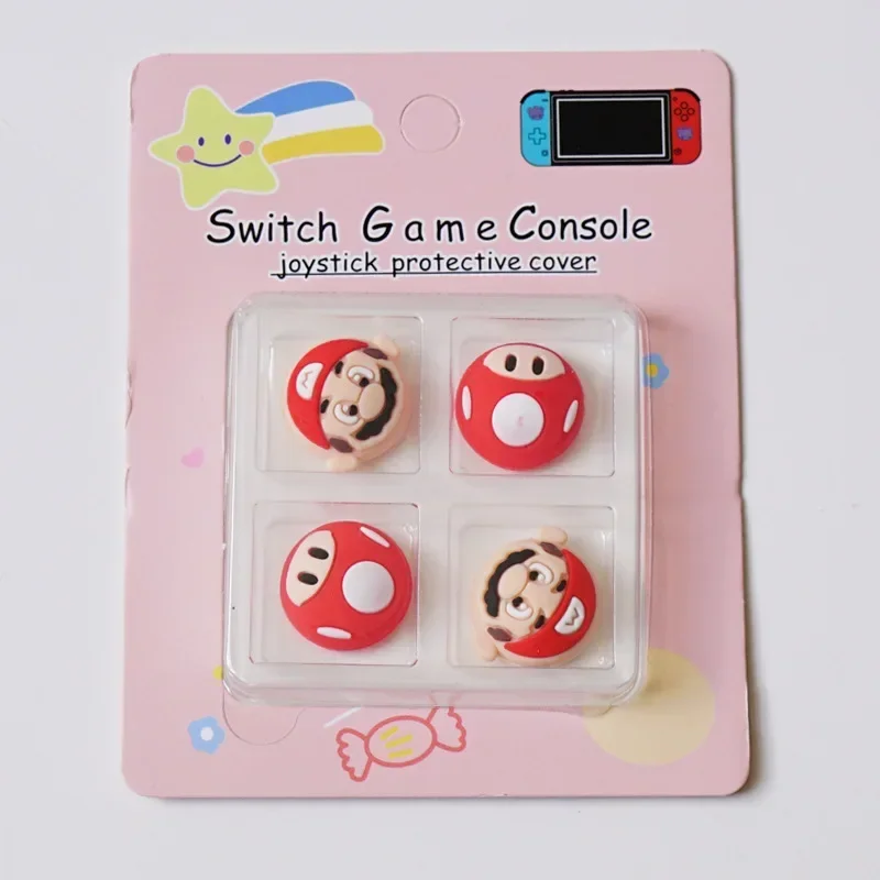 4pcs Super Mario Silicone Thumb Stick Grip Cap Game Console Joystick Switch Protective Case Children's Anime Peripheral Toy Gift