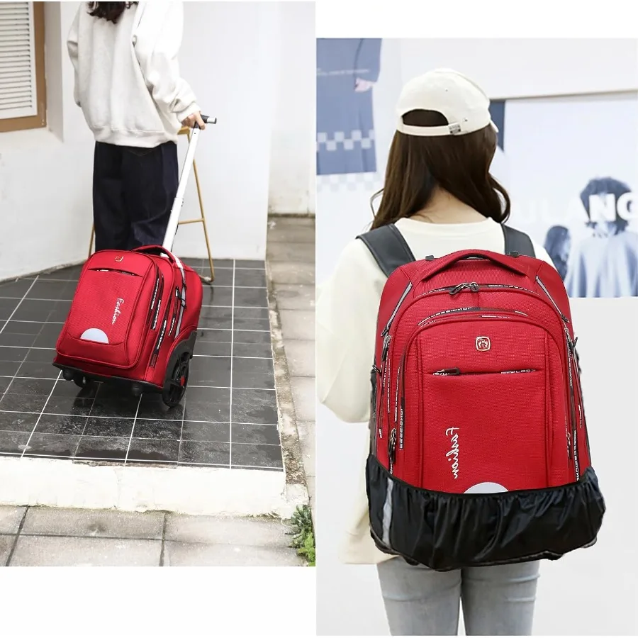 女性用ローリングバックパック 22インチ ホイール付きバックパック ビジネス、大学生、旅行通勤用 大型ホイール付きバックパック