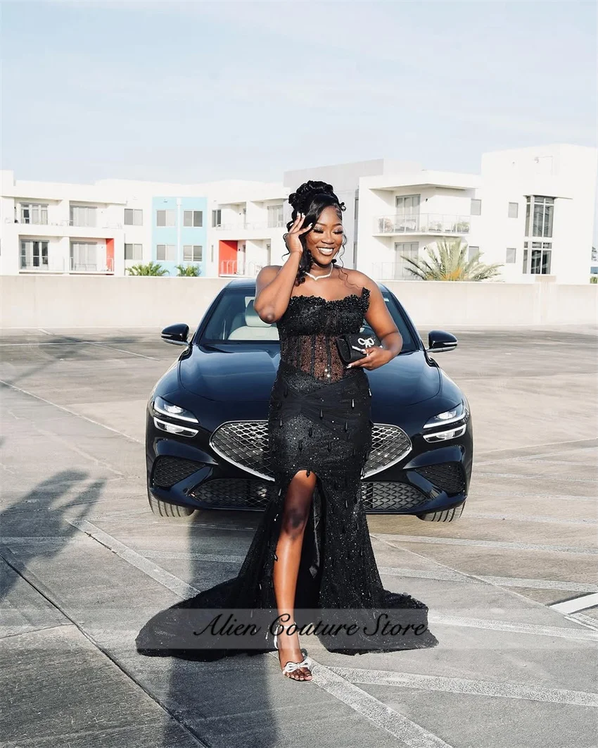 

Glamorous Black Stones Aso Ebi Evening Dresses Beaded Crystal Dimonds Gems Mermaid Party Dress For Women 2025 Customized