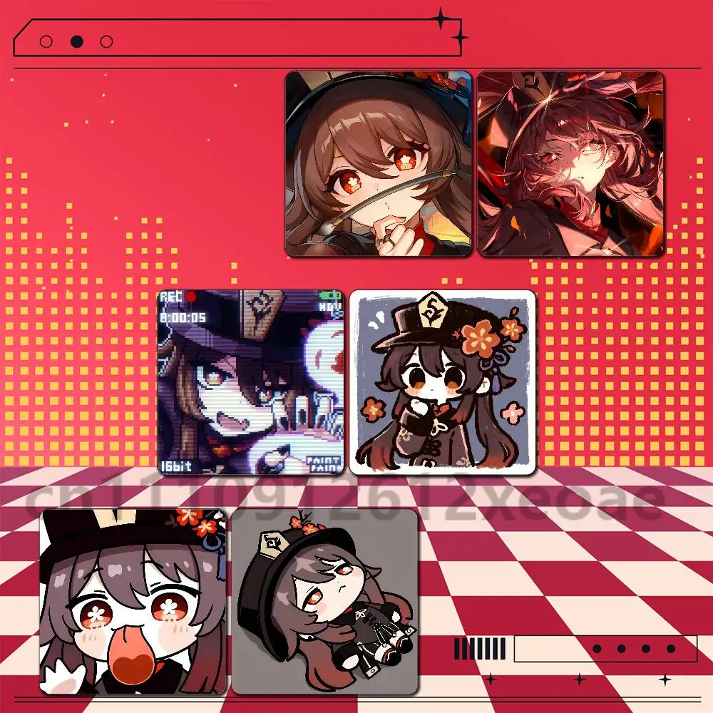 Genshin Impact Hu Tao 2PCS Set Cartoon Fridge Magnets 55x55mm PVC Soft Magnetic Stickers for Home Kitchen Decor