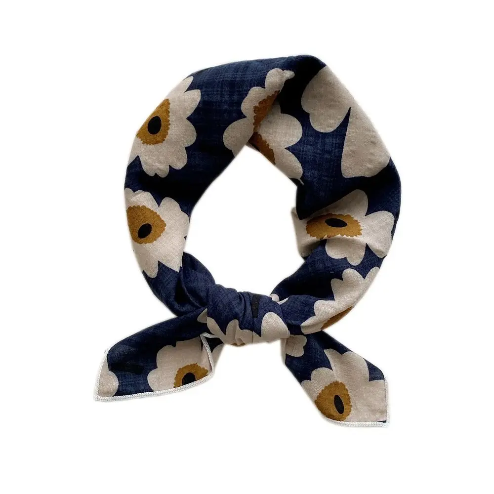 Foulard de tête carré en coton et lin, bande de sauna à fleurs, écharpe imprimée de style pastChev, accessoires pour vêtements de collocation, cheveux