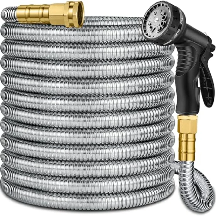 

50 Feet Stainless Steel Garden Hose - 2026 New Technology Metal Water Garden Hoses with 3/4" Solid Fitting - Lightweight, Ultra