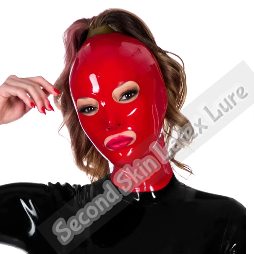 قناع غطاء محرك السيارة من اللاتكس، قناع مطاطي لكامل الوجه، عيون مفتوحة، فم مزدوج، ذيل حصان بفتحة واحدة (بدون شعر مستعار) قناع لاتكس للحفلات #5
