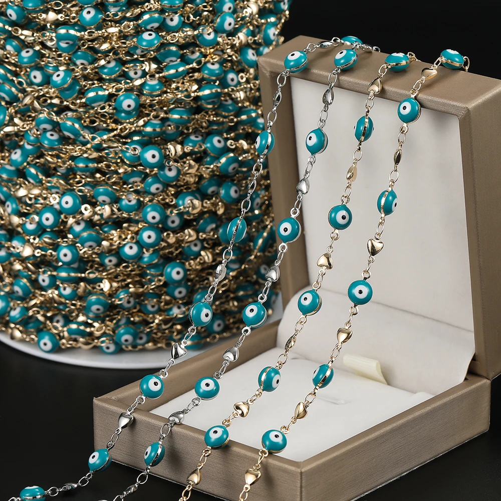 

1Meter/Lot Copper Devil's Eye Chain Beaded KC Gold/Steel Color Chain Beads for Jewelry Making DIY Bracelet Necklace Accessorie