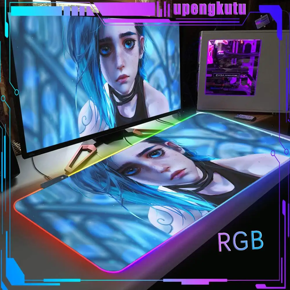 jinx Laptop Desk Mat Pad Anime Desk Mat Luminous mouse pad RGB Office accessories  Computer Non-slip soft Rubber Mat