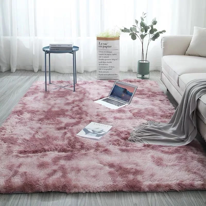 Modern Silk Hair Girl Romantic Nordic ins Bedroom Bed Rug Tie-dye Home Living Room Sofa Room Pure Color Carpet Wholesale