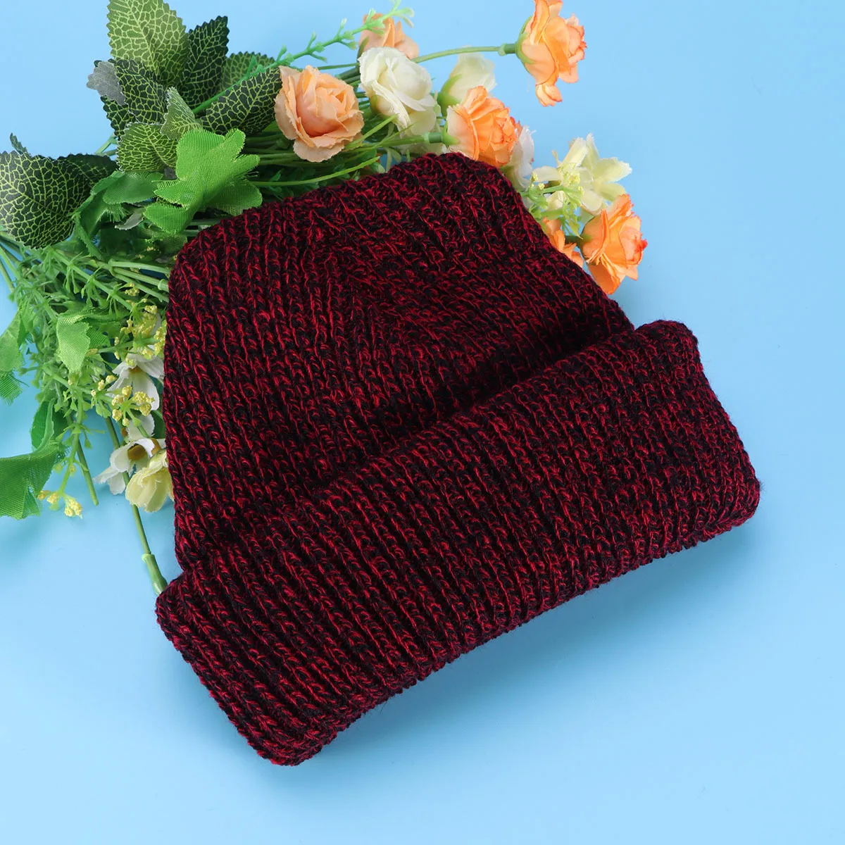 Knitted Beanie Caps Red For Men Women Warm Winter Hat Machine Washable Hip-Pop Ski Cap Cycling