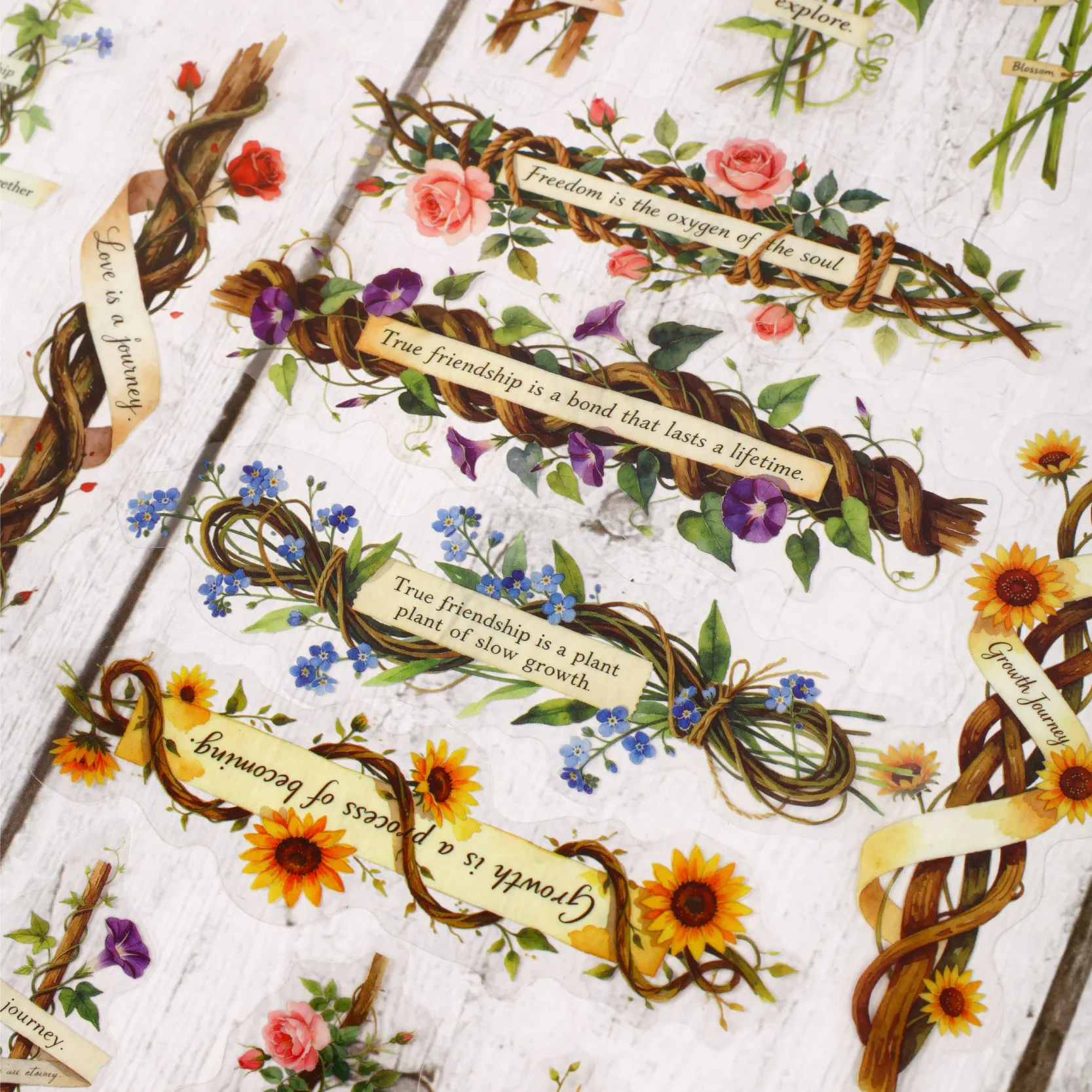 20 pcs Letter On Branch Series PET Sticker Plants Flowers Decorative Stickers For DIY Journal Scrapbook Diary Phone Case Collage