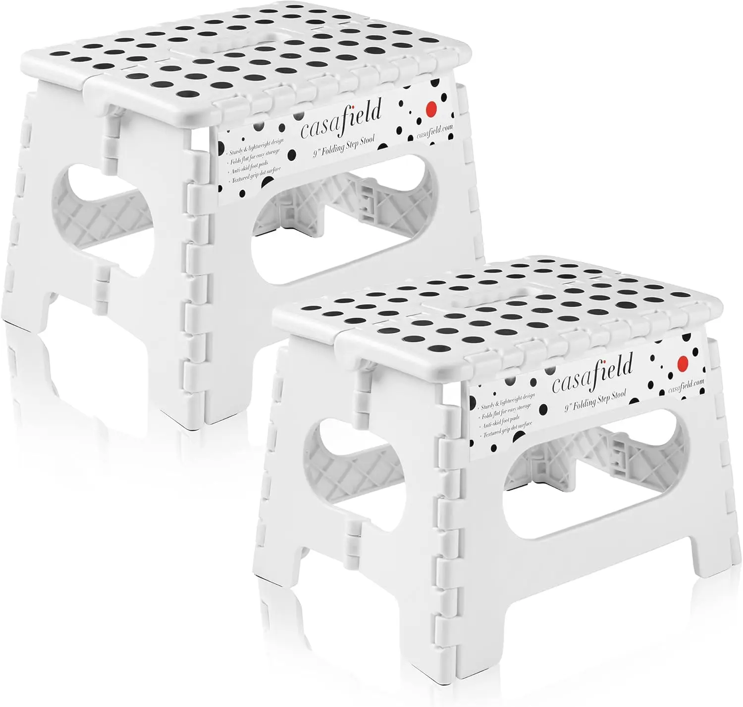 

9"" Folding Step Stool With Handle (Set Of 2), White - Portable Collapsible Small Plastic Foot Stool For Kids And Adults - Use