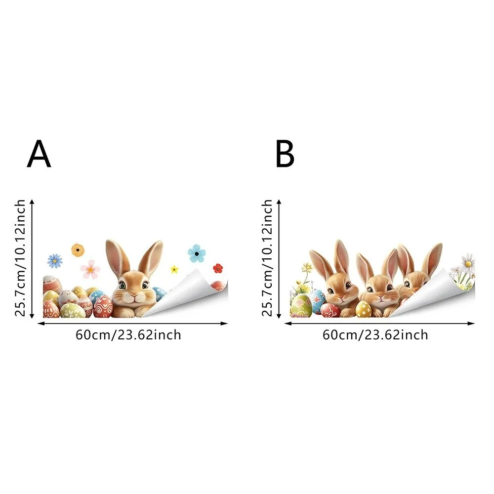 New Easter Flower Rabbit Sticker PVC Self-Adhesive Wall Stickers Waterproof Removable Wall Decal Glass Decoration
