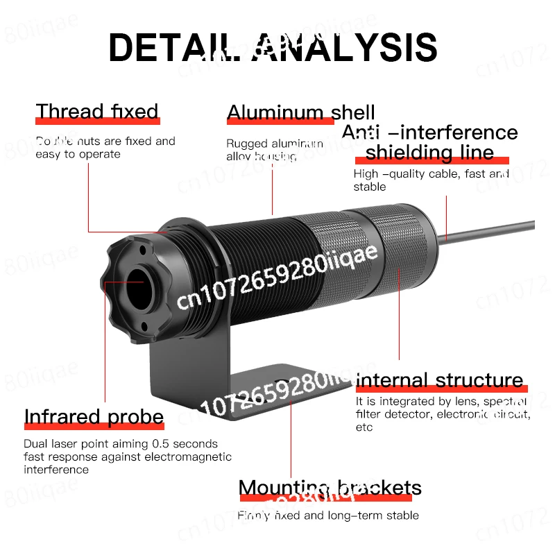 

Detection Aluminium BYD-F180A -50-1800 Temperature Range 4-20MA Infrared Temperature Sensor