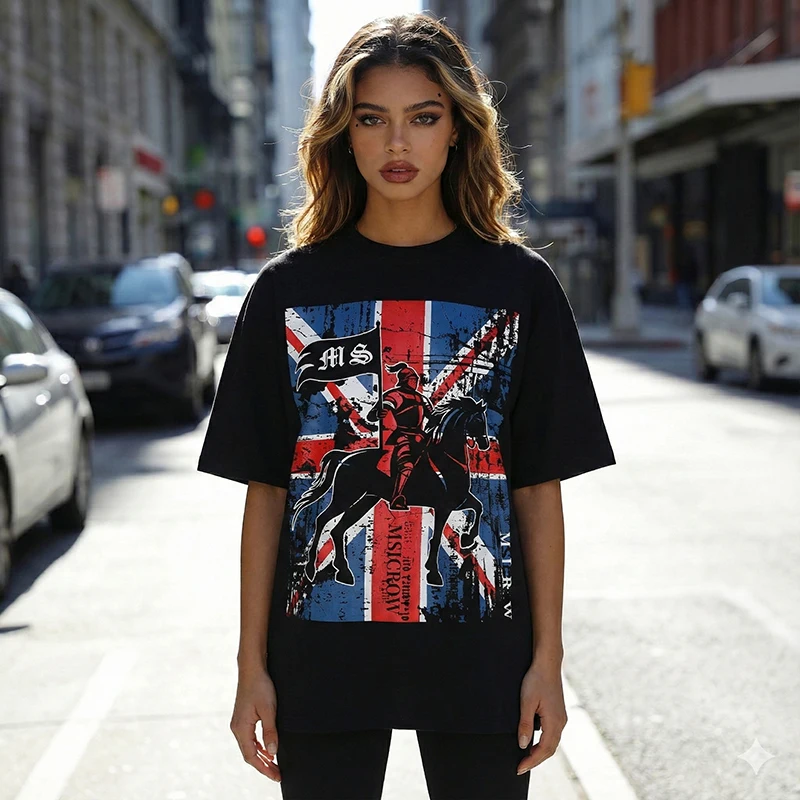 

260 г тяжелая хлопковая футболка мужская винтажная рыцарская графическая негабаритная уличная одежда в стиле хип-хоп Harajuku свободные топы с короткими рукавами летние