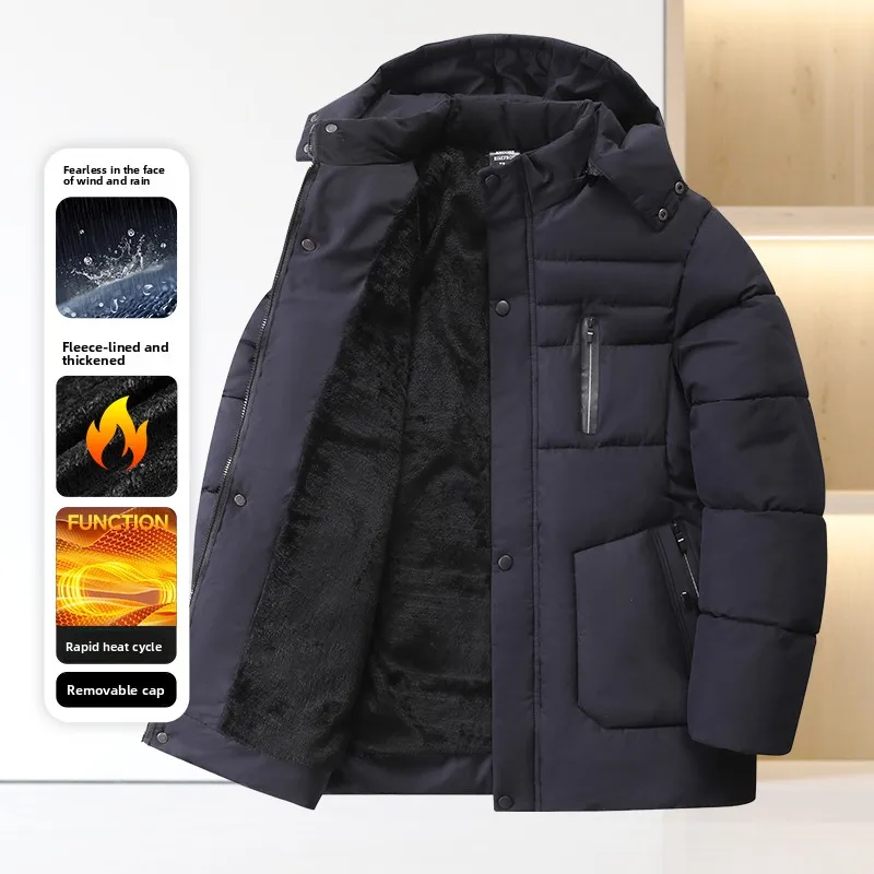 

Winter Cotton Jacket Men's Detachable Hat Trendy Loose Casual Cotton Coat Warm Outerwear Winter Versatile Casual Coat