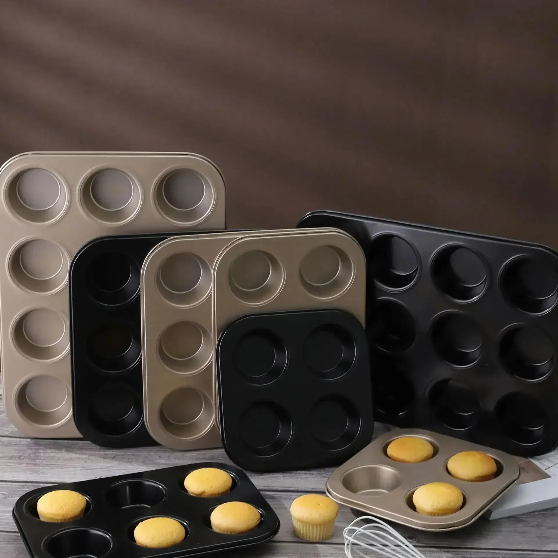 

1 Piece Carbon Steel Bakeware Cake Carbon Steel Cupcake 4 Hole Round Mold Nonstick Cake Pan Kitchen Gadgets Accessories