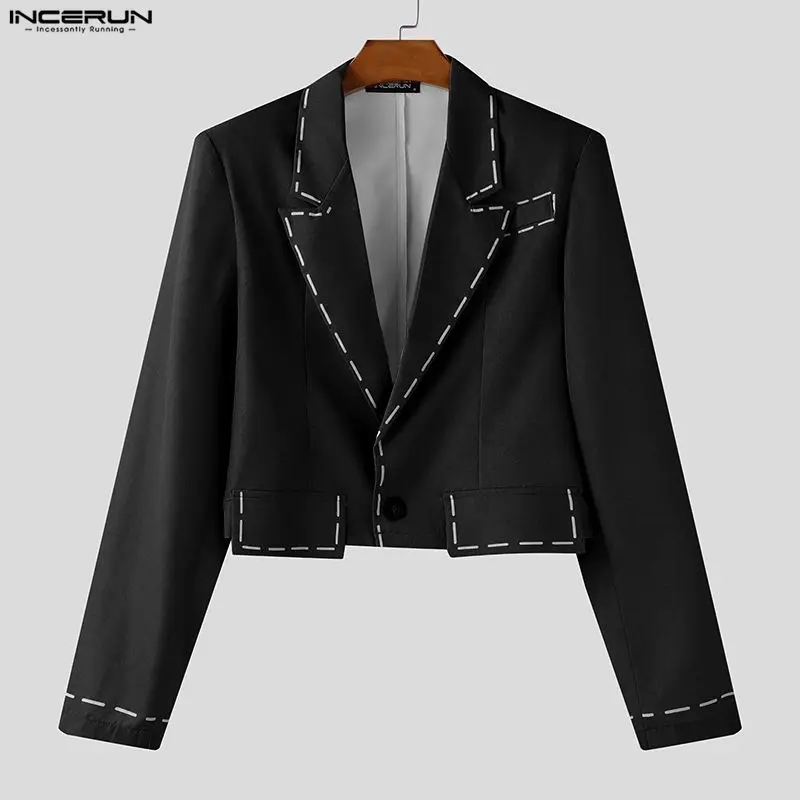 

INCERUN Men Blazer Patchwork Lapel Long Sleeve One Button Casual Male Suit Streetwear Color-block Fashion Crop Blazer Men S-3XL