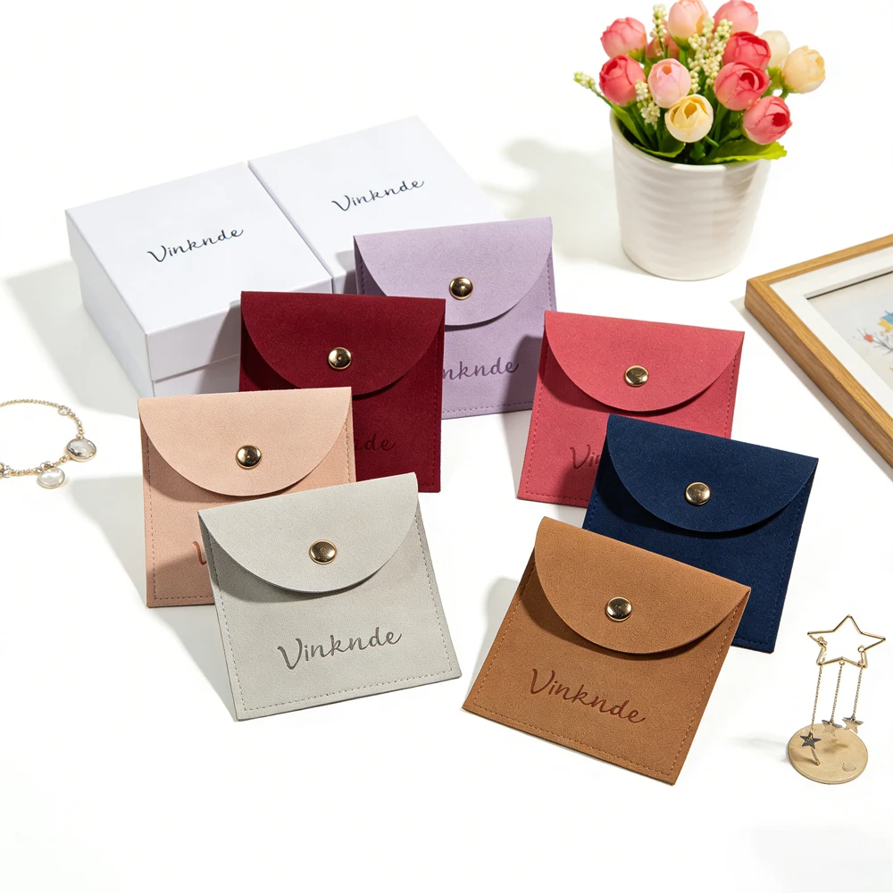 

50pcs Luxury 5x5cm 8x8cm Small Microfiber Jewelry Gift Packaging Bags With Snap Button for Bracelet Necklace Earrings Rings Bag